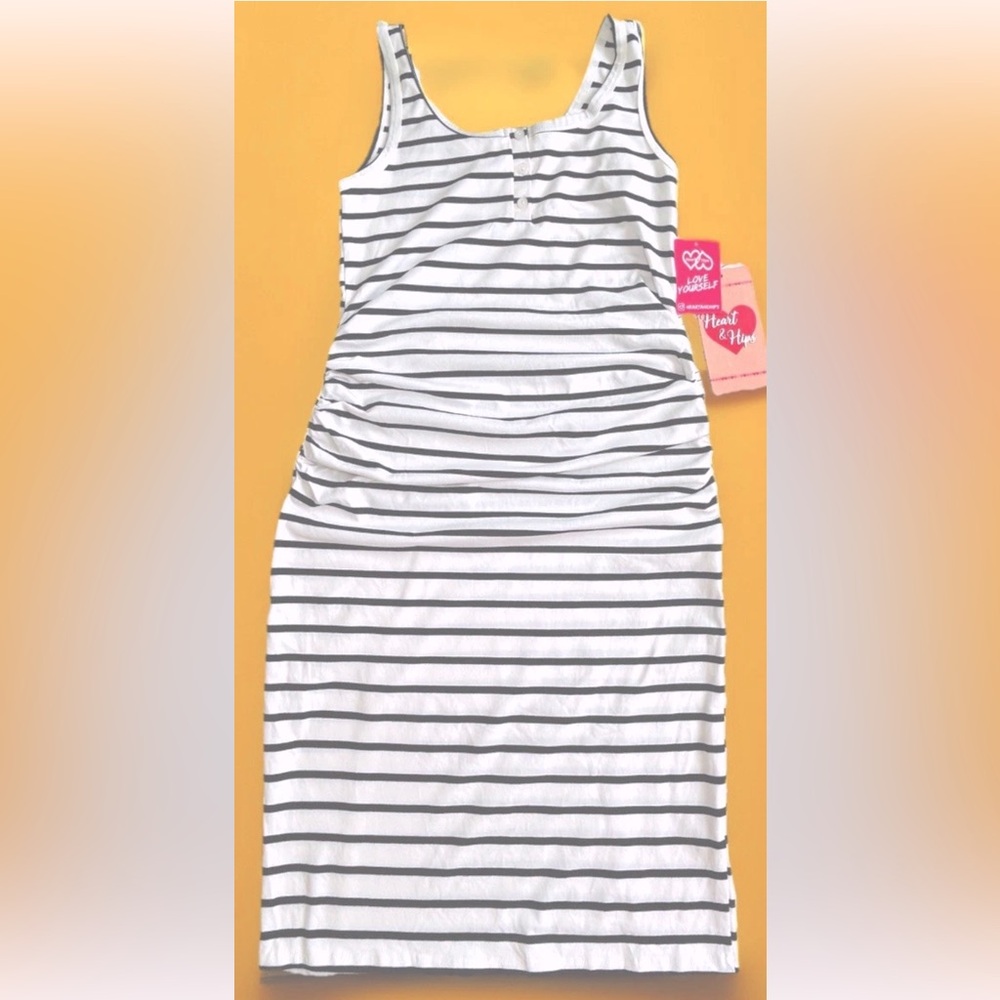 Heart & Hips Women’s Tank Dress Black & White Striped 1X/2X